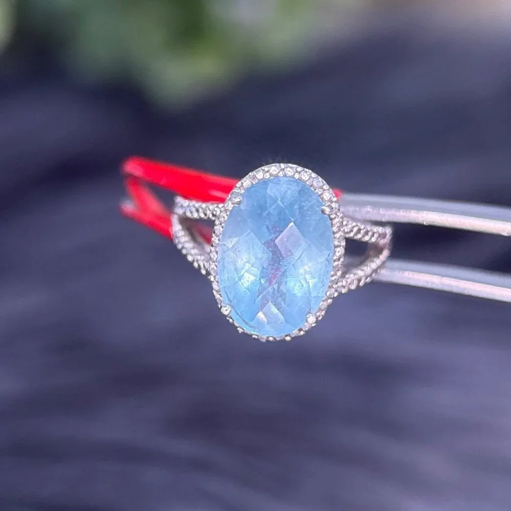Blue Stone Surrounded With CZ’s Silver 925‎ Ring